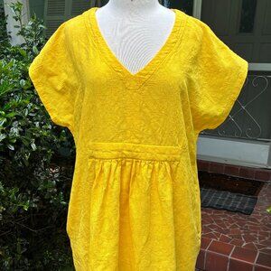 100% Organic Cotton Yellow Summer Caftan, Handmade, Mara Hoffman fabric, Pockets